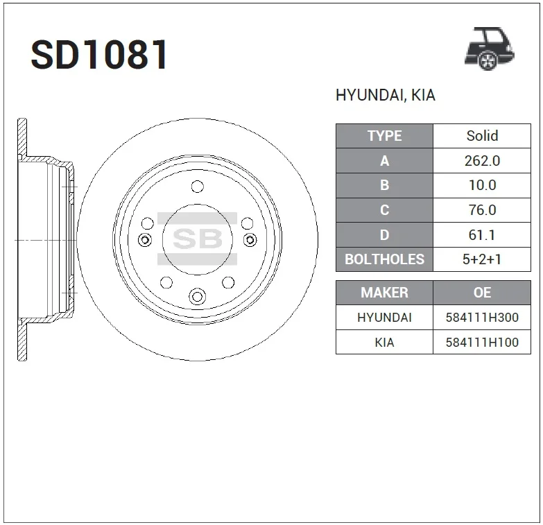 Диск гальмівний HYUNDAI i30 (FD) 1.4, 1.6, 2.0, 1.6 CRDI, 2.0 CRDI задн.