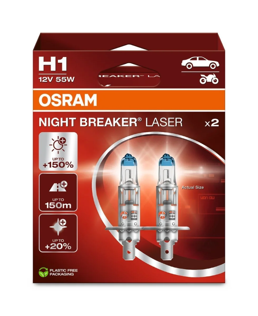 Лампа фарна H1 12V 55W P14,5s NIGHT BREAKER LASER next generation (+150) компл.