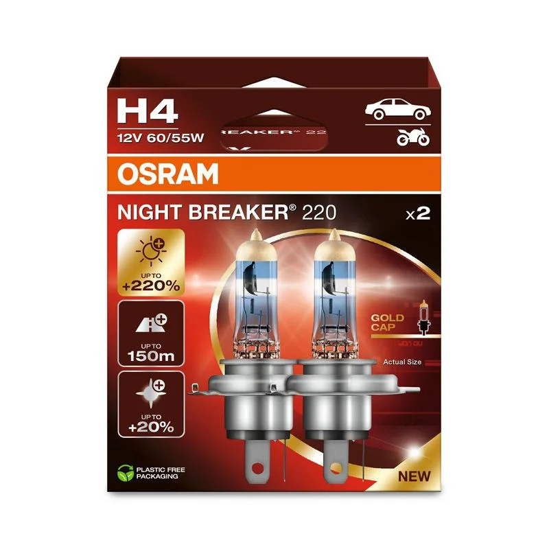 Лампа фарна H4 12V 60/55W P43t NIGHT BREAKER (+220%) компл.