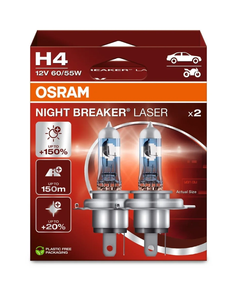 Лампа фарна H4 12V 60/55W P43t NIGHT BREAKER LASER next generation (+150) комплект