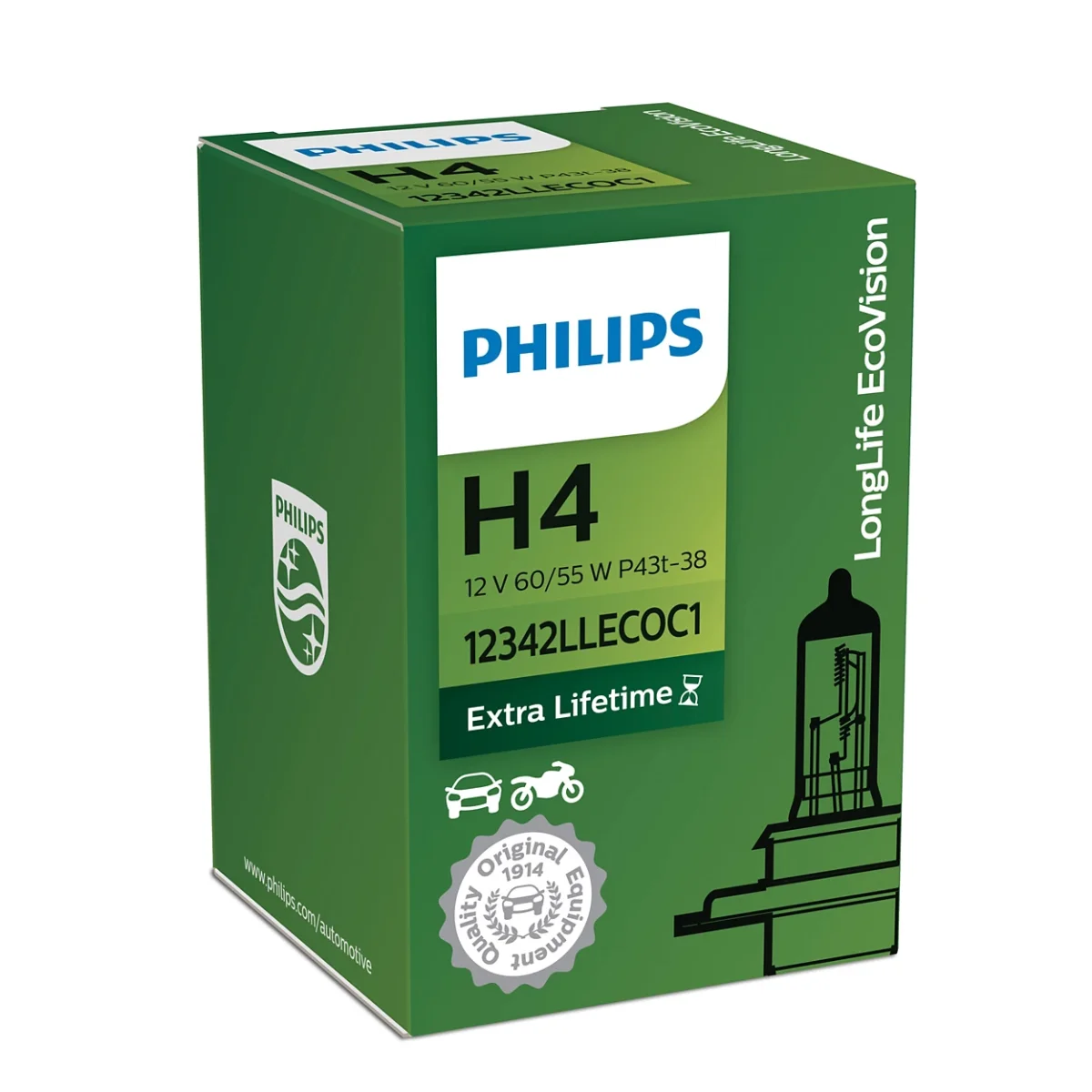 Лампа розжарювання H4 12V 60/55W P43t-38 LongerLife Ecovision
