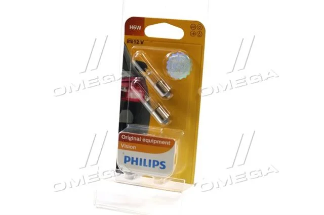 Лампа розжарювання H6W 12V 6W BAX9s 2шт blister
