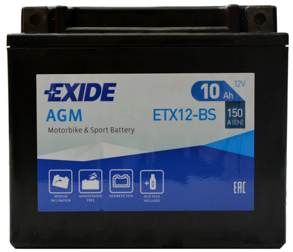 Акумулятор 10Ah-12v Exide AGM (ETX12-BS) (150х87х130) L, EN150
