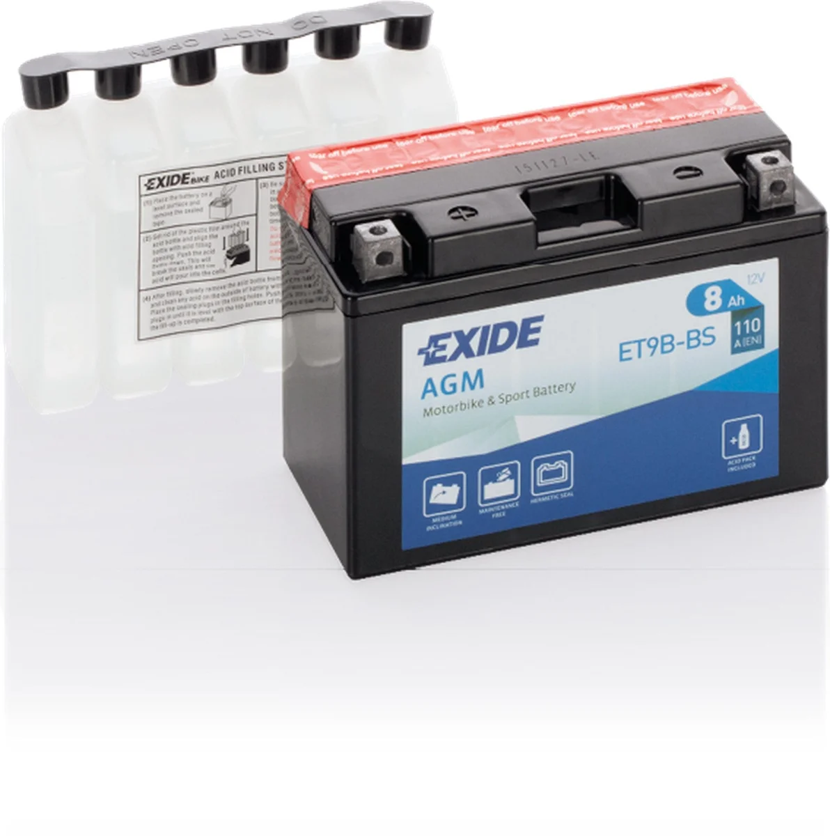 Акумулятор 8Ah-12v Exide AGM (ET9B-BS) (150х70х105) L, EN110