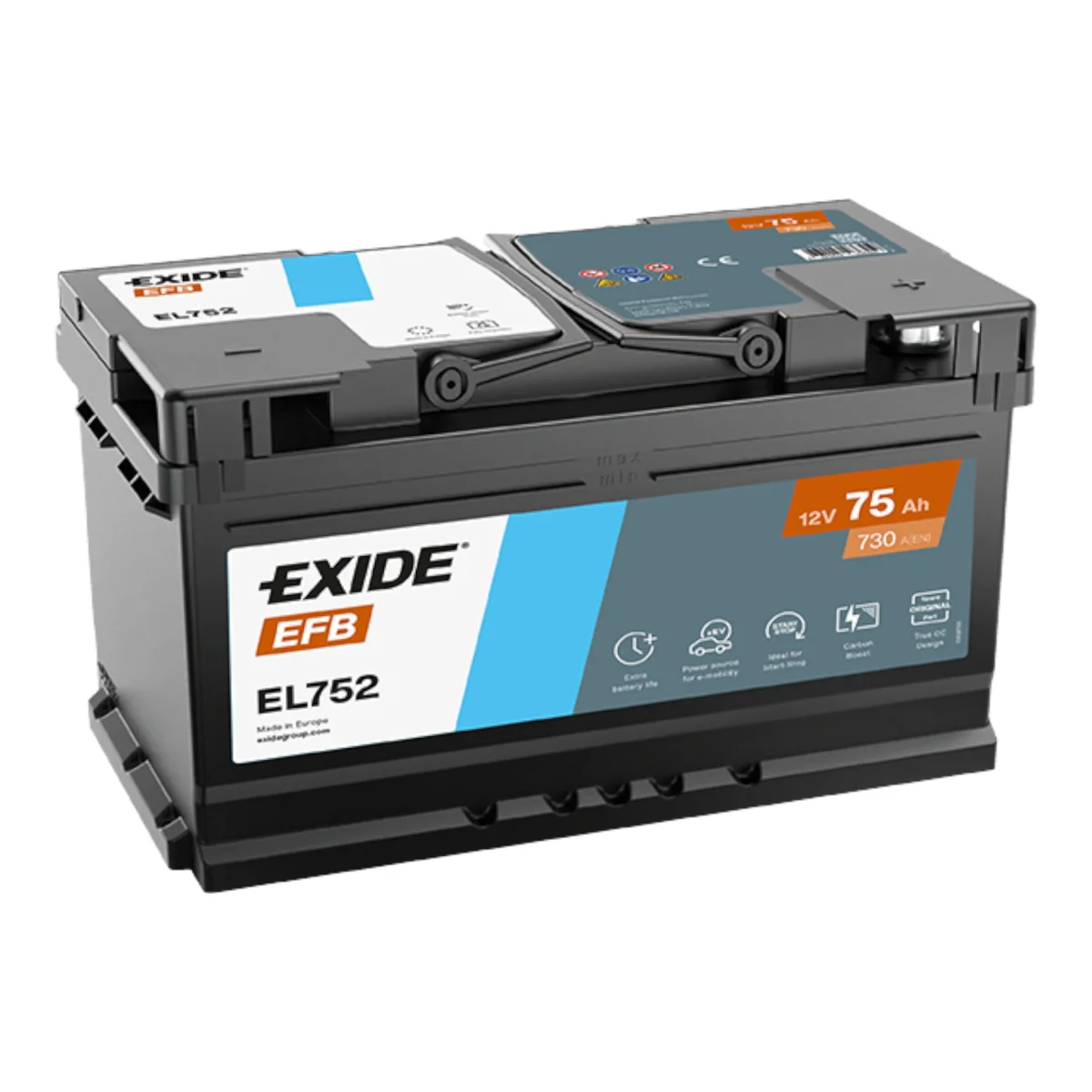 Акумулятор 75Ah-12v Exide EFB (315х175х175),R,EN730