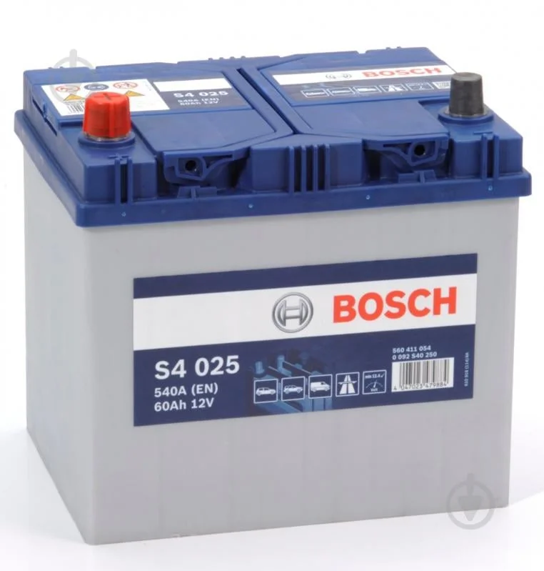 Акумулятор 60Ah-12v BOSCH (S4025) (232x173x225),L,EN540 Азія