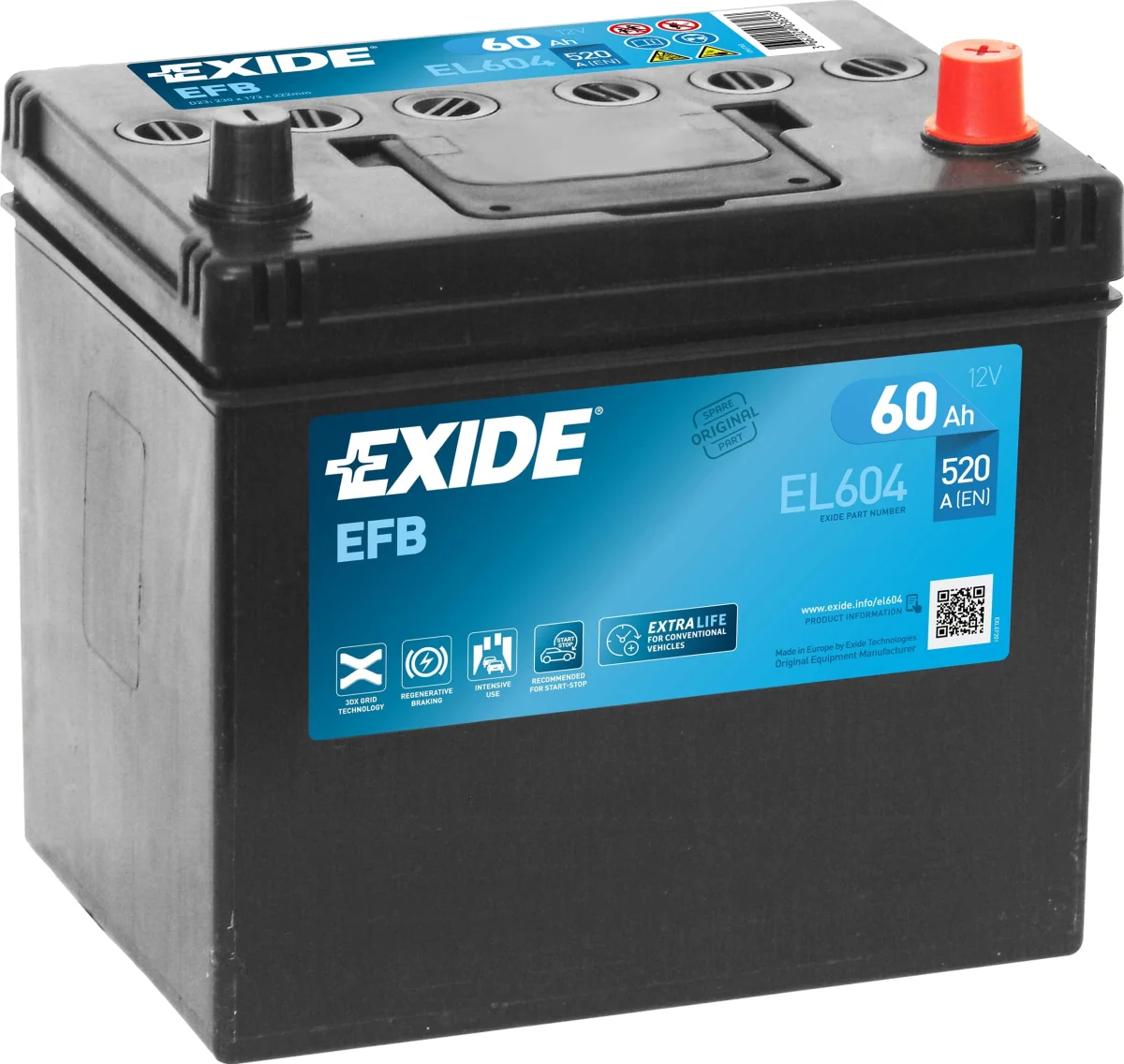 Акумулятор 60Ah-12v Exide START-STOP EFB (230х173х222), R, EN520 Азія