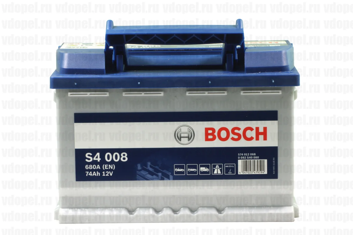 Акумулятор 74Ah-12v BOSCH (S4008) (278x175x190),R,EN680