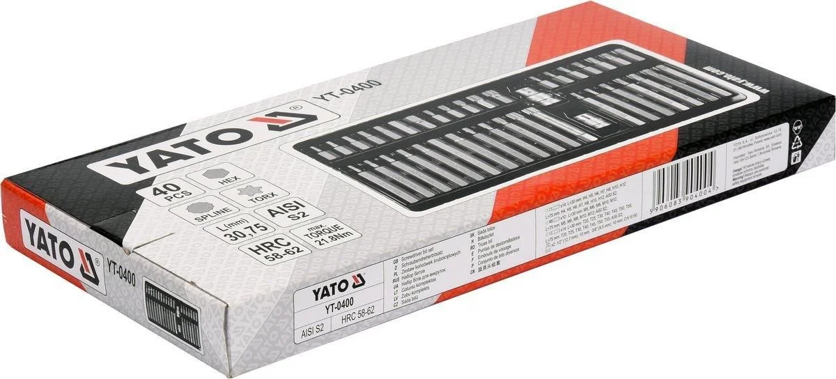 Набір викруткових насадок : адаптери 1/2", 3/8",HEX SPLINE TORX CrV[мет. Кейс] 40 шт (YATO