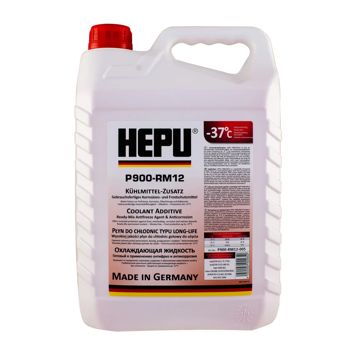 Антифриз HEPU G12 READY MIX RED-37C (Каністра 1,5л)